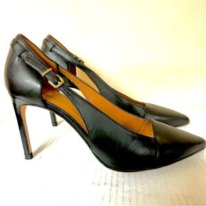 REISS Pointed toes black leather buckle heels pumps women size 9.5
